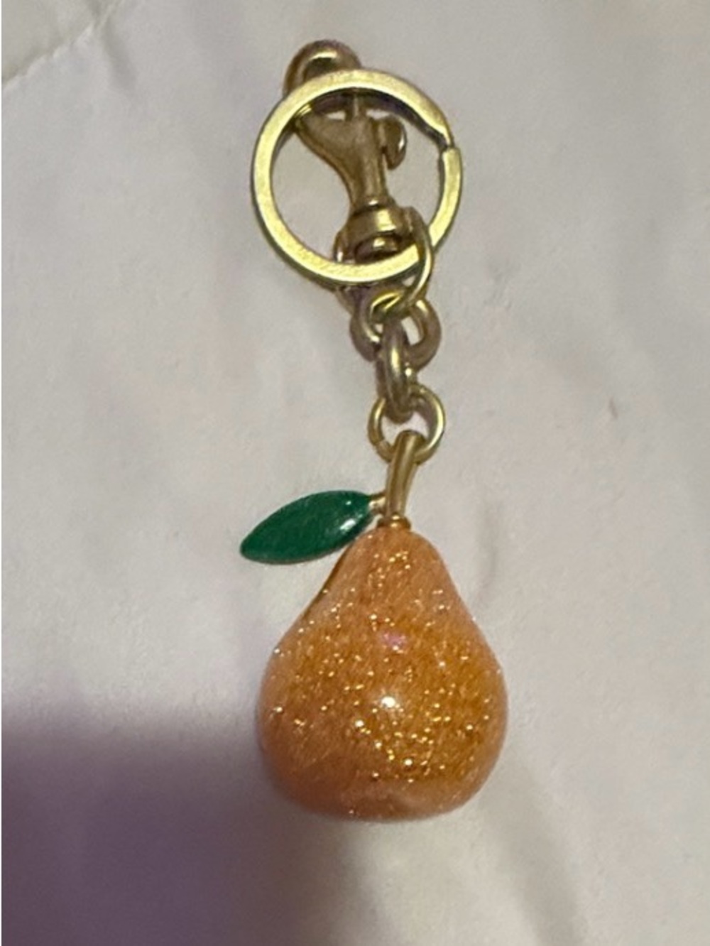 Glitter Pear Keychain Charm in Gold and Green